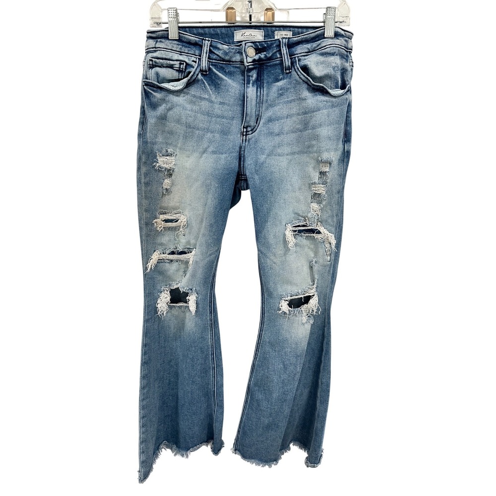 KanCan Signature Mid Rise Super Flare‎ Distressed Jeans Blue Size 29